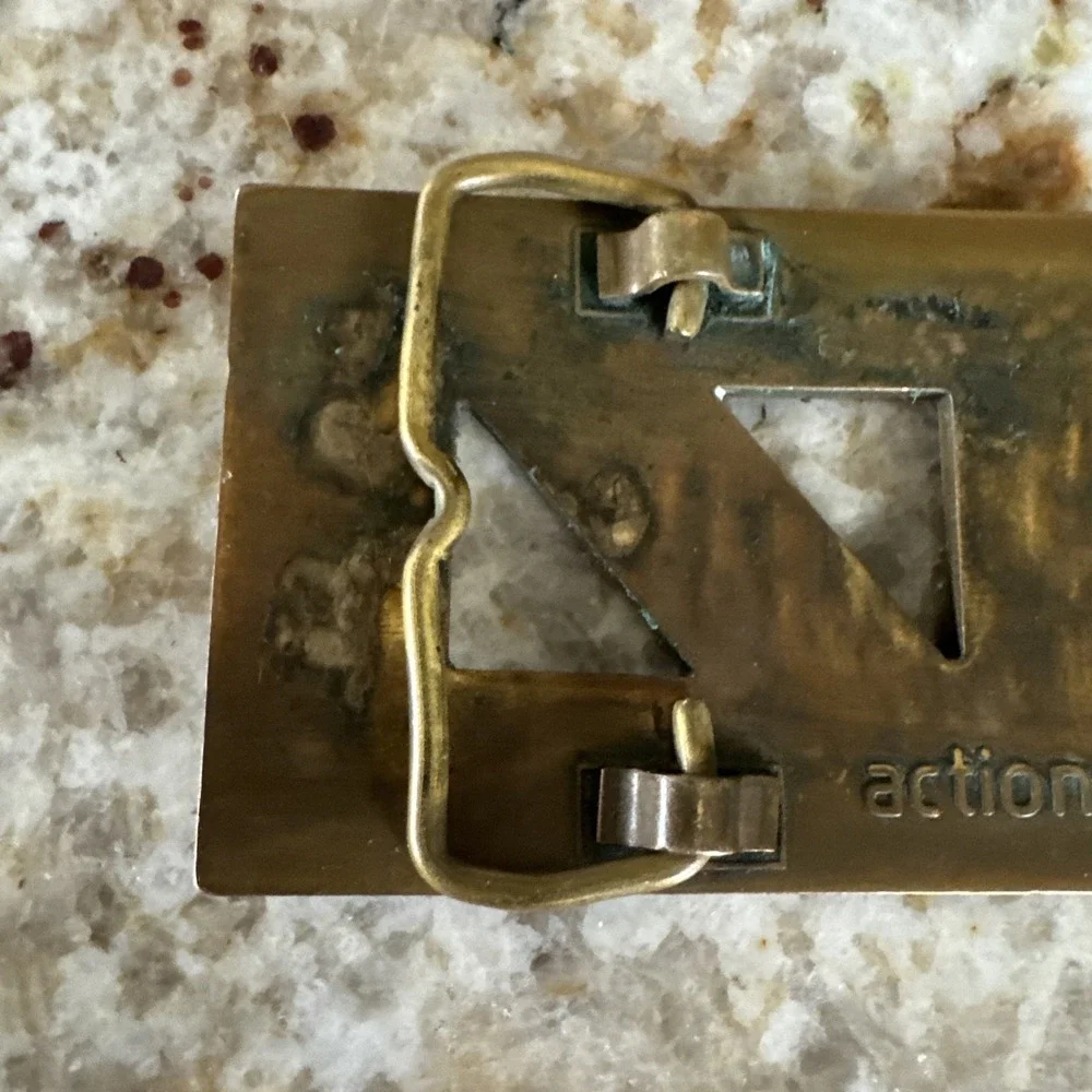 Solid Brass Action Arms Ltd. UZI Firearm Belt Buckle RARE 1970'S Great Condition